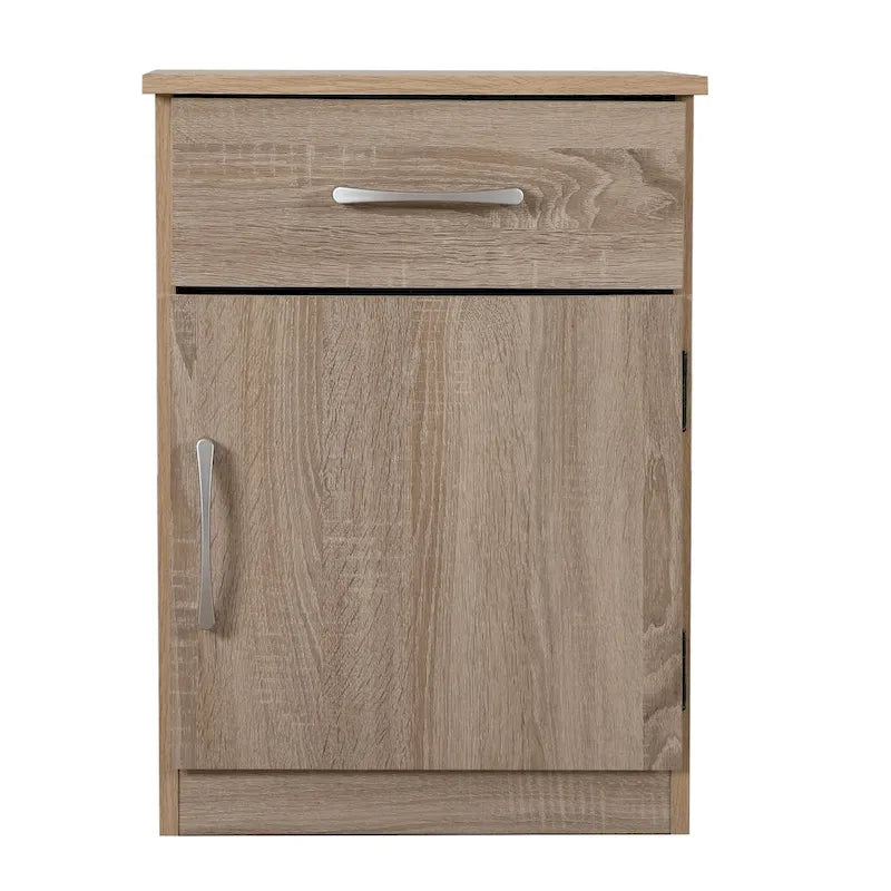 Mesita de noche de madera con 1 cajón, Wengué/Gris/Sándalo, Individual