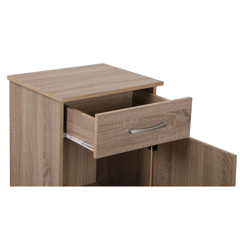 Mesita de noche de madera con 1 cajón, Wengué/Gris/Sándalo, Individual