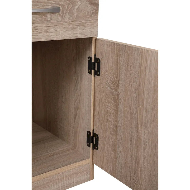 Mesita de noche de madera con 1 cajón, Wengué/Gris/Sándalo, Individual