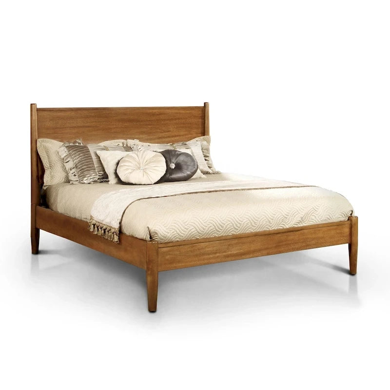 Juego de dormitorio de plataforma moderno de mediados de siglo de 4 piezas en roble marrón – Para 1–2 personas