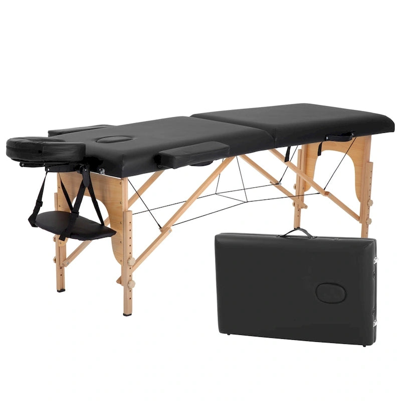 Mesa de Masaje Plegable Portátil Negra – Altura Ajustable, Reposabrazos y Almohada Facial, 1 Persona