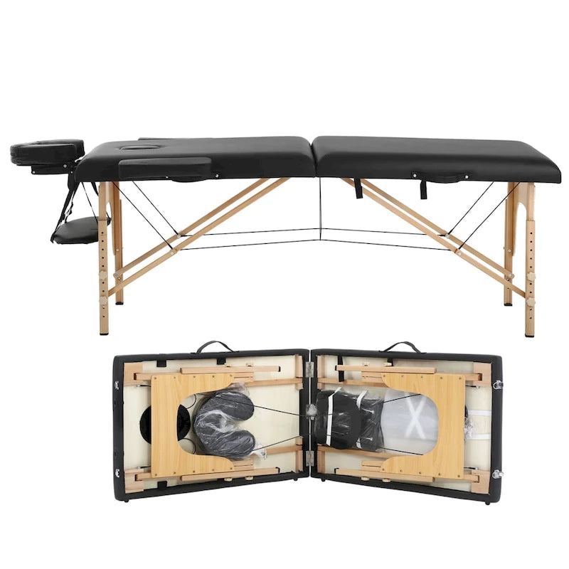 Mesa de Masaje Plegable Portátil Negra – Altura Ajustable, Reposabrazos y Almohada Facial, 1 Persona