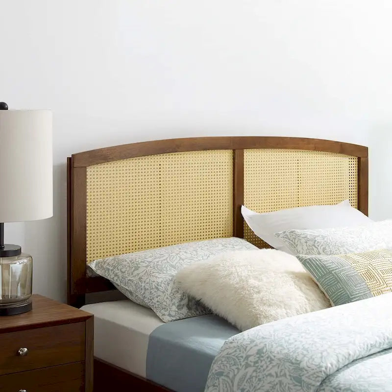 Cabecero de cama de matrimonio de arco, de caña tejida, en nogal/gris/negro – Cama individual