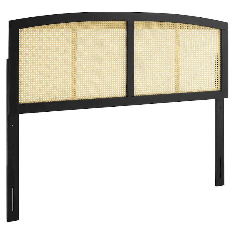 Cabecero de cama de matrimonio de arco, de caña tejida, en nogal/gris/negro – Cama individual