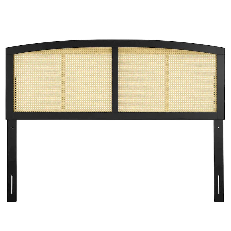 Cabecero de cama de matrimonio de arco, de caña tejida, en nogal/gris/negro – Cama individual