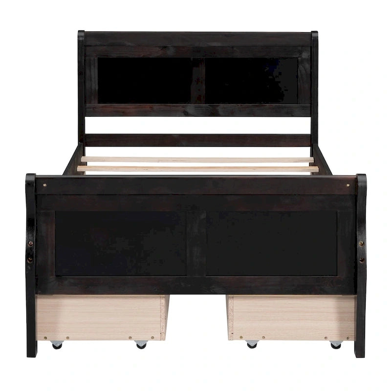 Cama de Plataforma de Madera Individual (Twin) de Roble/Espresso/Gris/Blanco con 4 Cajones