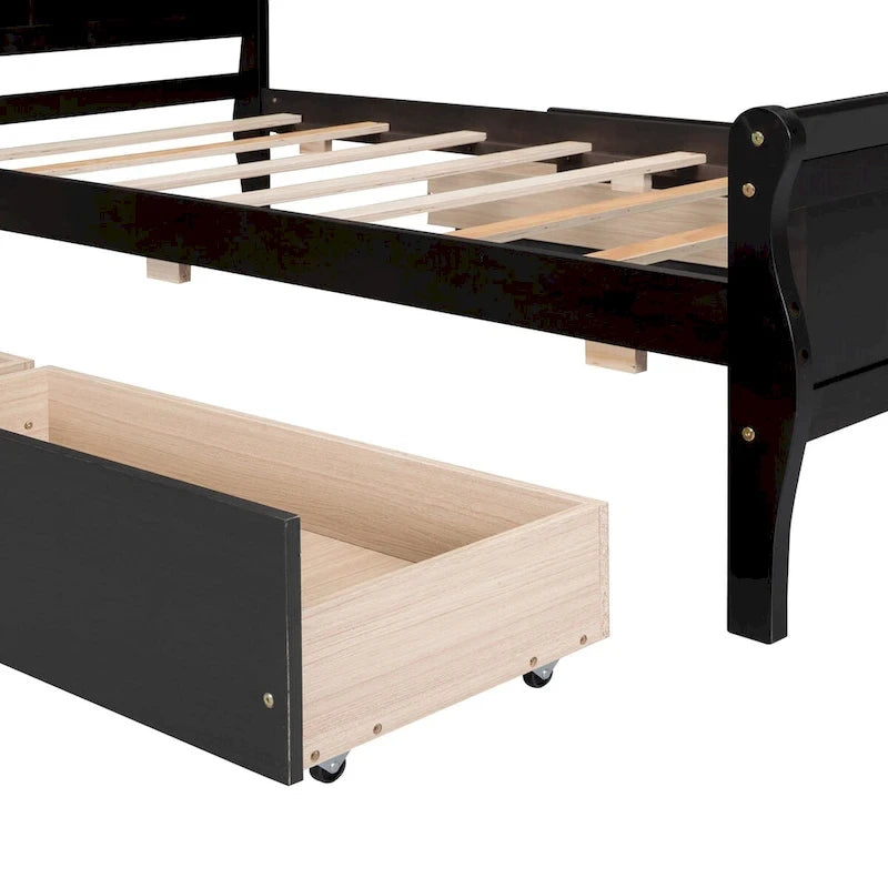 Cama de Plataforma de Madera Individual (Twin) de Roble/Espresso/Gris/Blanco con 4 Cajones