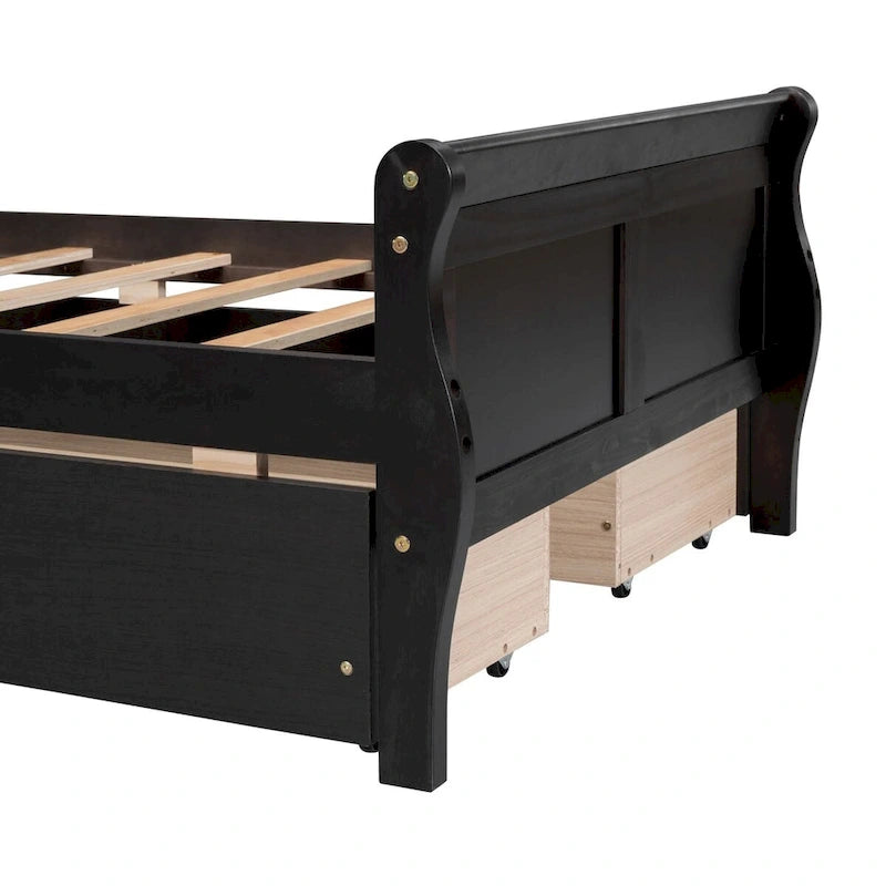 Cama de Plataforma de Madera Individual (Twin) de Roble/Espresso/Gris/Blanco con 4 Cajones