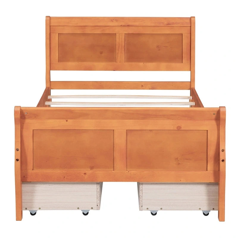 Cama de Plataforma de Madera Individual (Twin) de Roble/Espresso/Gris/Blanco con 4 Cajones