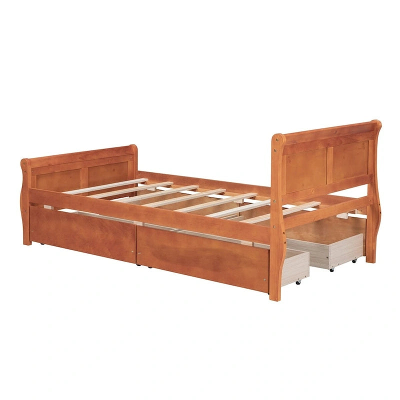 Cama de Plataforma de Madera Individual (Twin) de Roble/Espresso/Gris/Blanco con 4 Cajones
