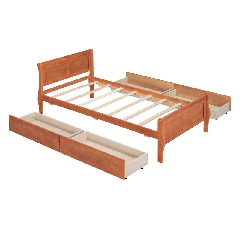 Cama de Plataforma de Madera Individual (Twin) de Roble/Espresso/Gris/Blanco con 4 Cajones