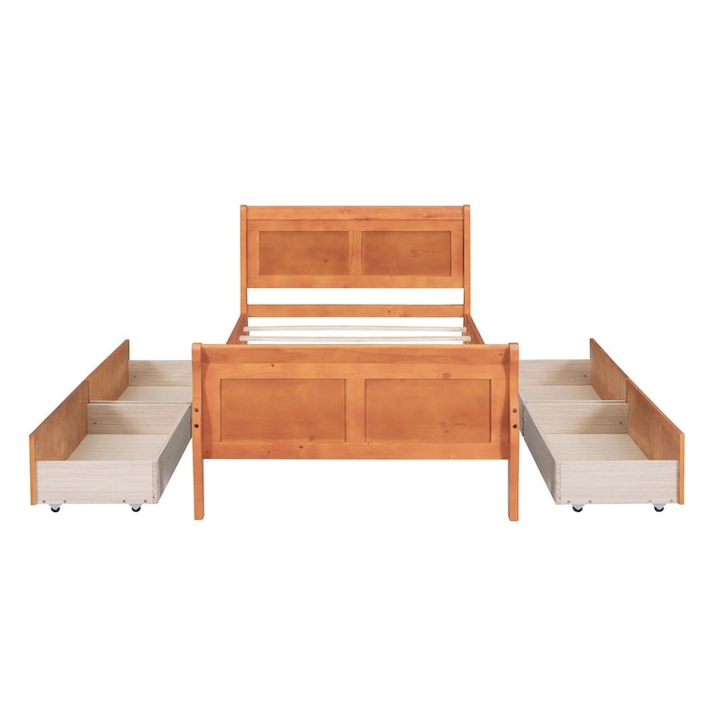 Cama de Plataforma de Madera Individual (Twin) de Roble/Espresso/Gris/Blanco con 4 Cajones