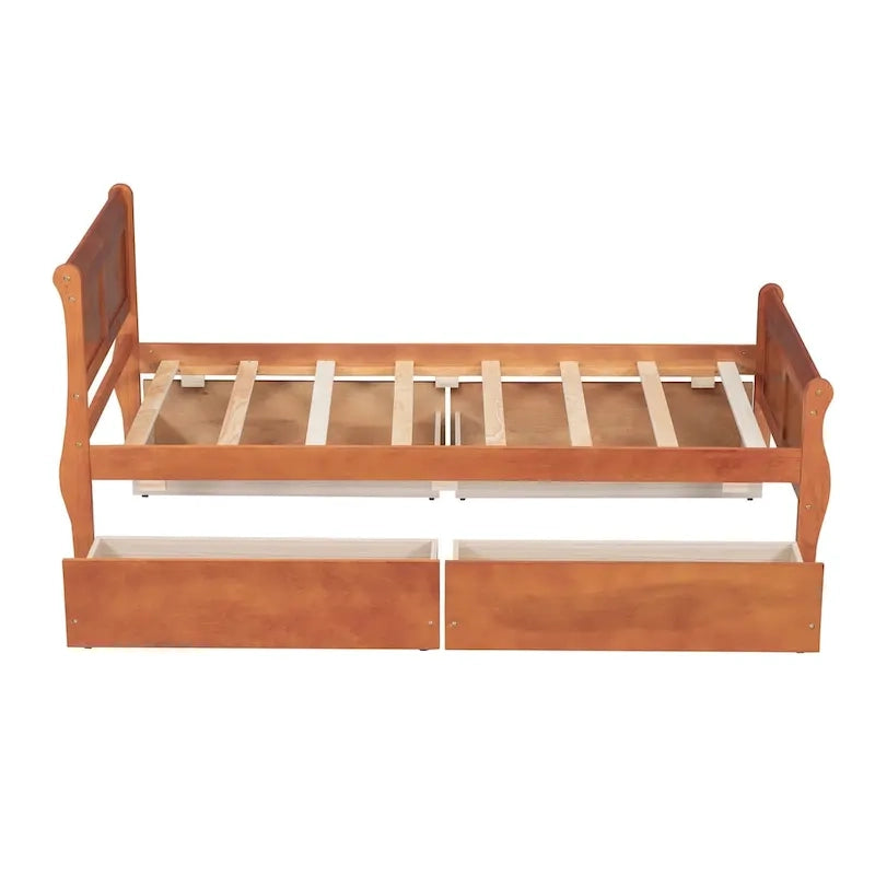 Cama de Plataforma de Madera Individual (Twin) de Roble/Espresso/Gris/Blanco con 4 Cajones