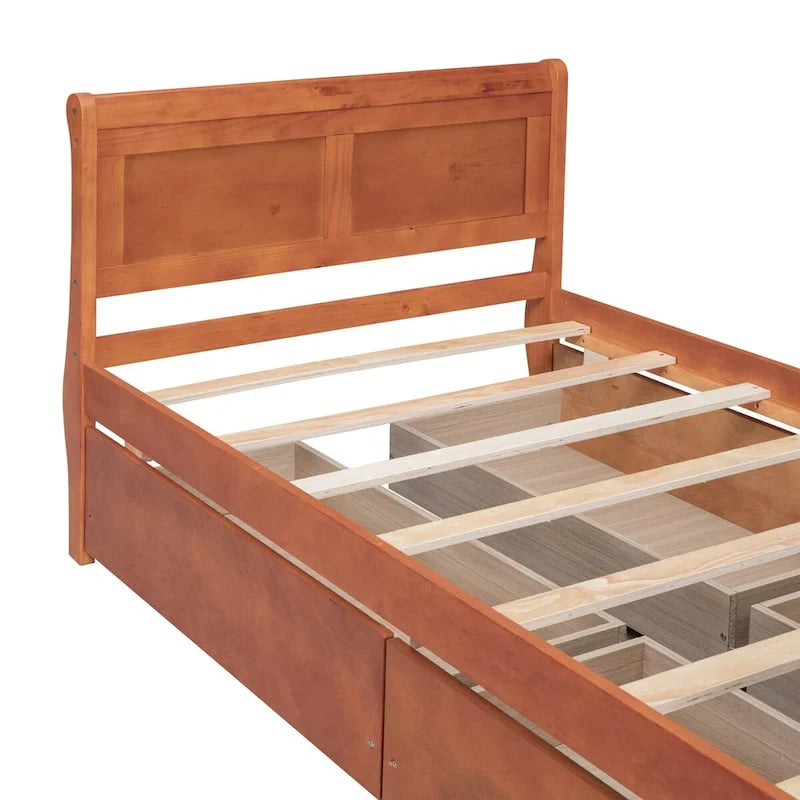 Cama de Plataforma de Madera Individual (Twin) de Roble/Espresso/Gris/Blanco con 4 Cajones