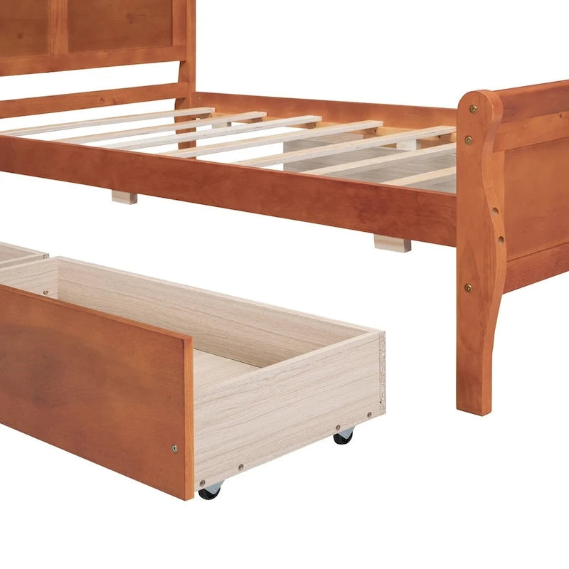 Cama de Plataforma de Madera Individual (Twin) de Roble/Espresso/Gris/Blanco con 4 Cajones