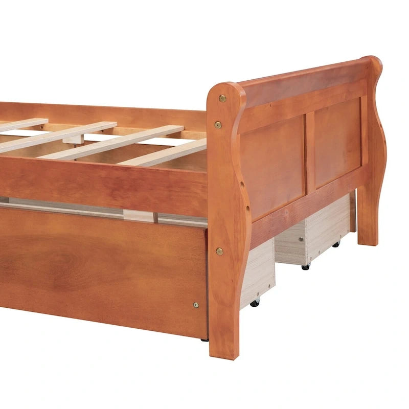 Cama de Plataforma de Madera Individual (Twin) de Roble/Espresso/Gris/Blanco con 4 Cajones