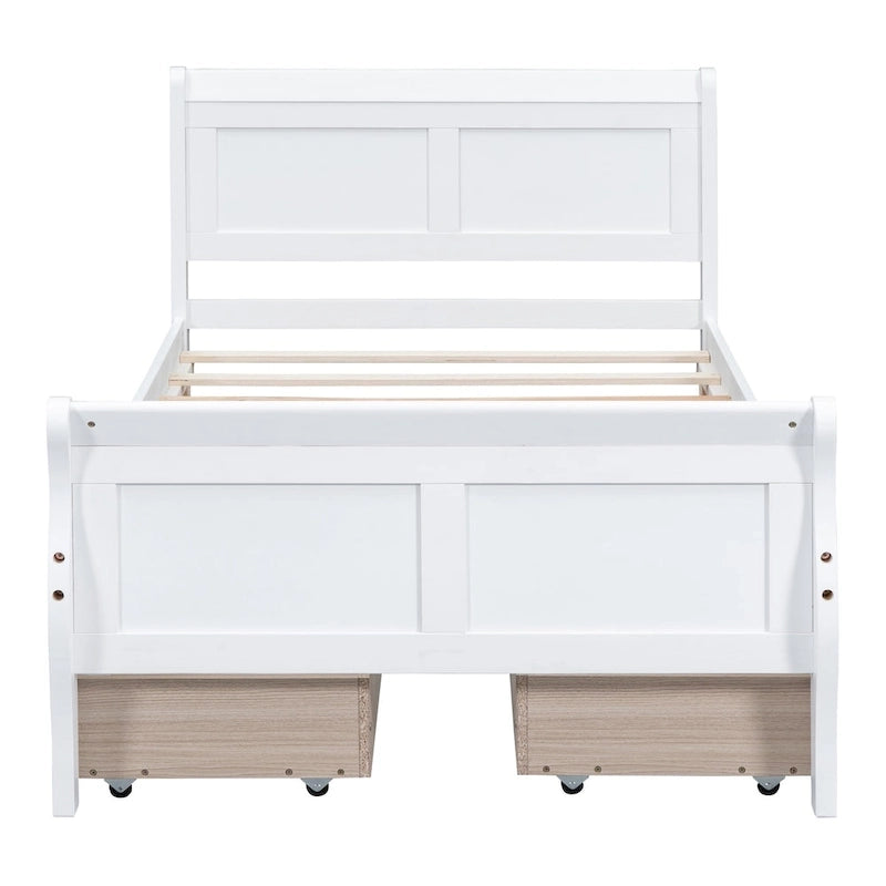 Cama de Plataforma de Madera Individual (Twin) de Roble/Espresso/Gris/Blanco con 4 Cajones
