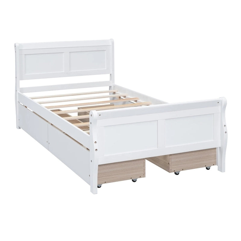 Cama de Plataforma de Madera Individual (Twin) de Roble/Espresso/Gris/Blanco con 4 Cajones