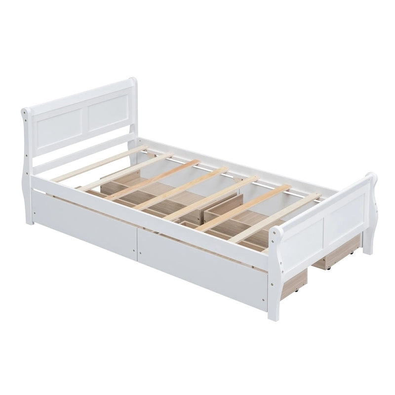 Cama de Plataforma de Madera Individual (Twin) de Roble/Espresso/Gris/Blanco con 4 Cajones