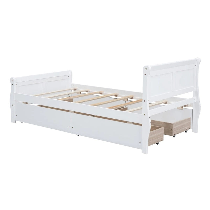 Cama de Plataforma de Madera Individual (Twin) de Roble/Espresso/Gris/Blanco con 4 Cajones