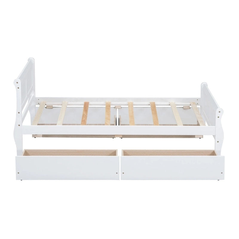 Cama de Plataforma de Madera Individual (Twin) de Roble/Espresso/Gris/Blanco con 4 Cajones