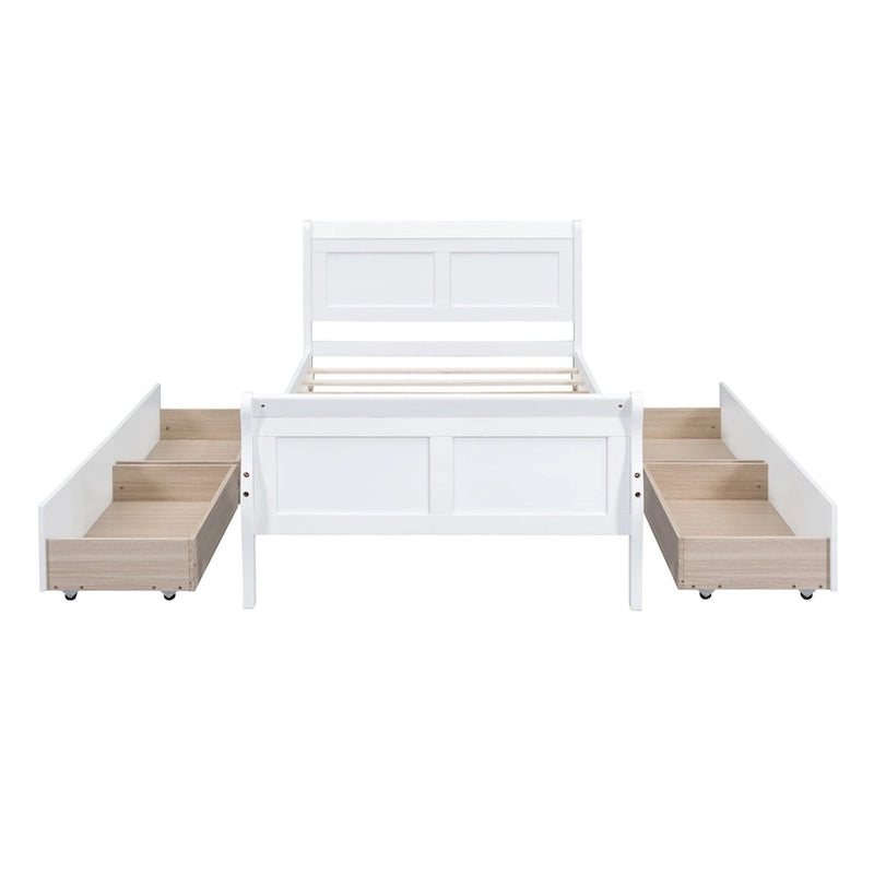 Cama de Plataforma de Madera Individual (Twin) de Roble/Espresso/Gris/Blanco con 4 Cajones