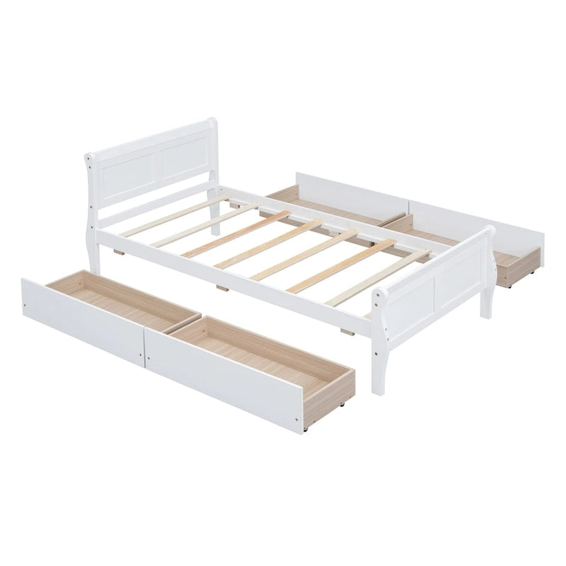 Cama de Plataforma de Madera Individual (Twin) de Roble/Espresso/Gris/Blanco con 4 Cajones