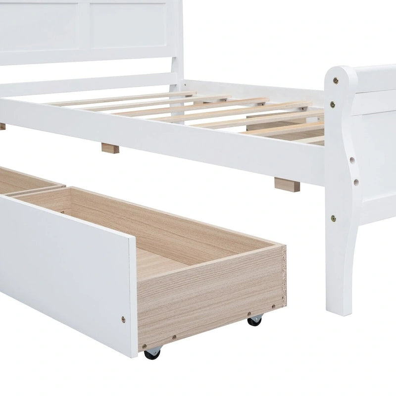 Cama de Plataforma de Madera Individual (Twin) de Roble/Espresso/Gris/Blanco con 4 Cajones