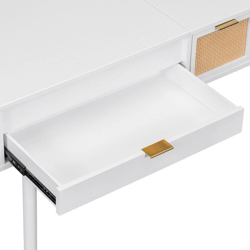 Tocador con espejo elevable y taburete, color blanco/marrón/gris, 1 persona