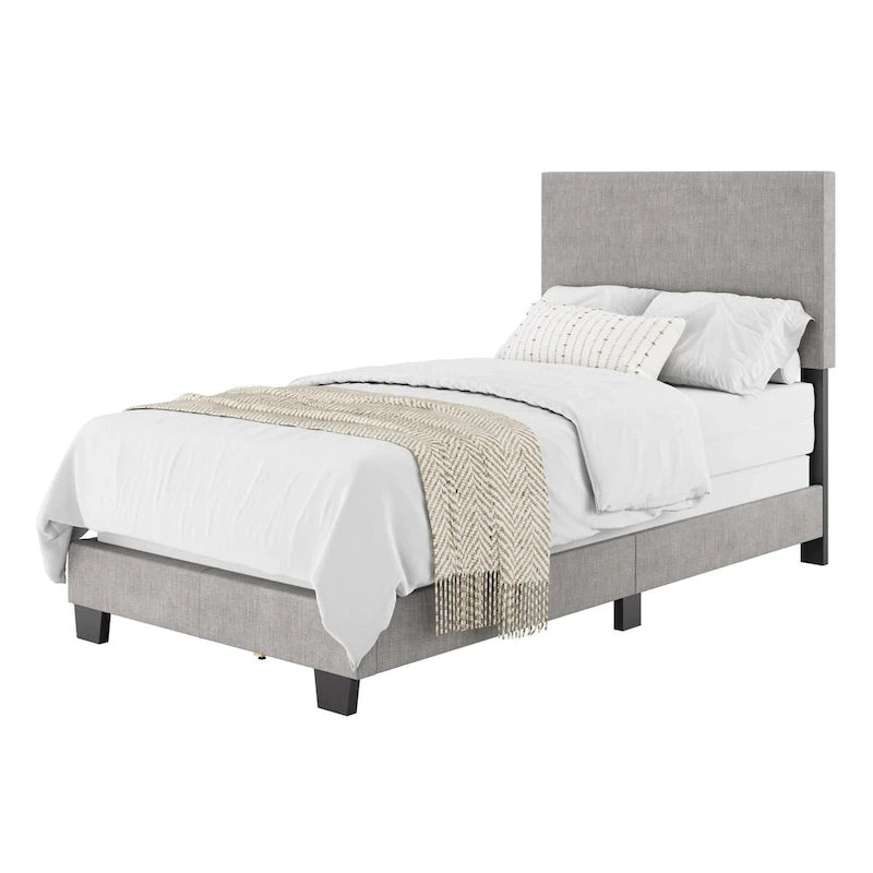 Marco de cama individual o individual tapizado | Cabecero acolchado | Azul / Gris / Gris claro / Beige | Para 1