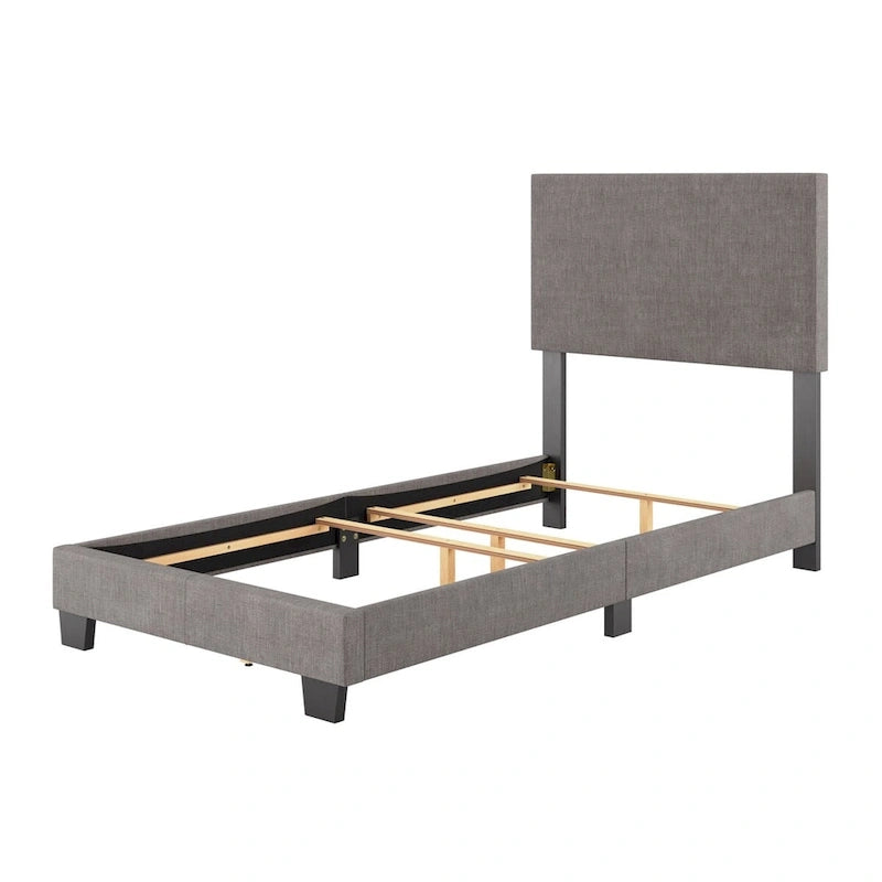 Marco de cama individual o individual tapizado | Cabecero acolchado | Azul / Gris / Gris claro / Beige | Para 1
