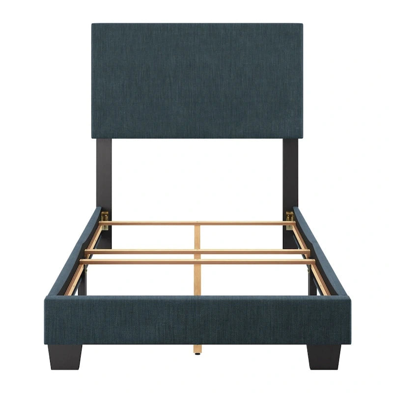 Marco de cama individual o individual tapizado | Cabecero acolchado | Azul / Gris / Gris claro / Beige | Para 1