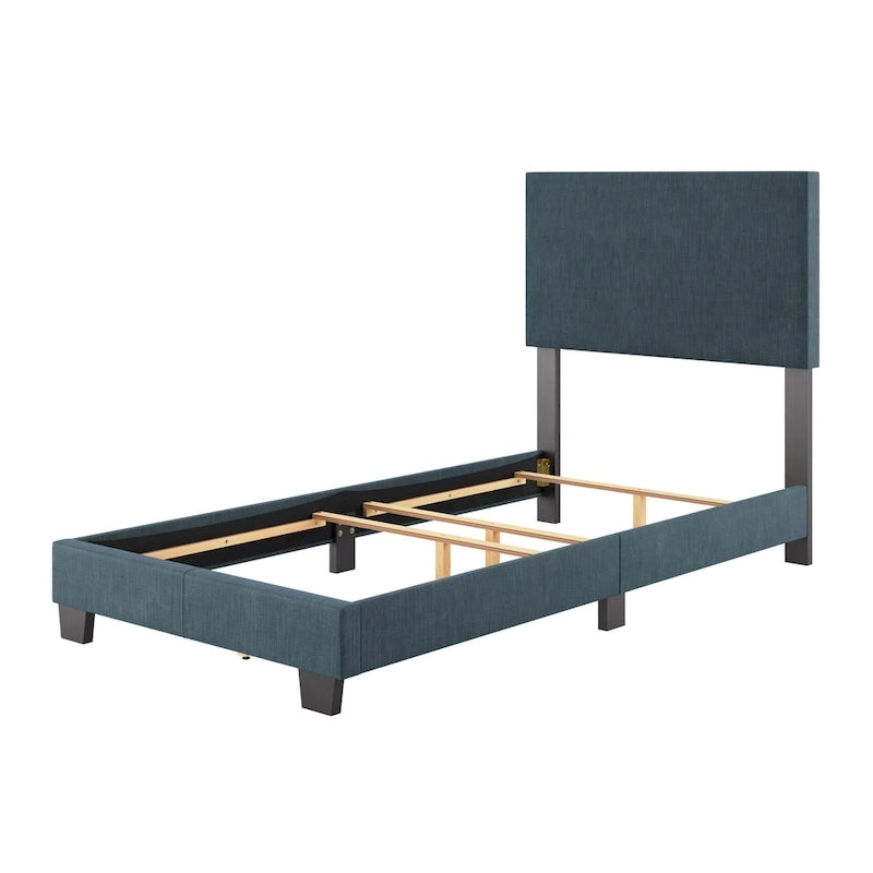 Marco de cama individual o individual tapizado | Cabecero acolchado | Azul / Gris / Gris claro / Beige | Para 1