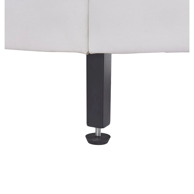 Cama de plataforma de cuero sintético tamaño matrimonial en blanco/negro con luces LED, para 2 personas
