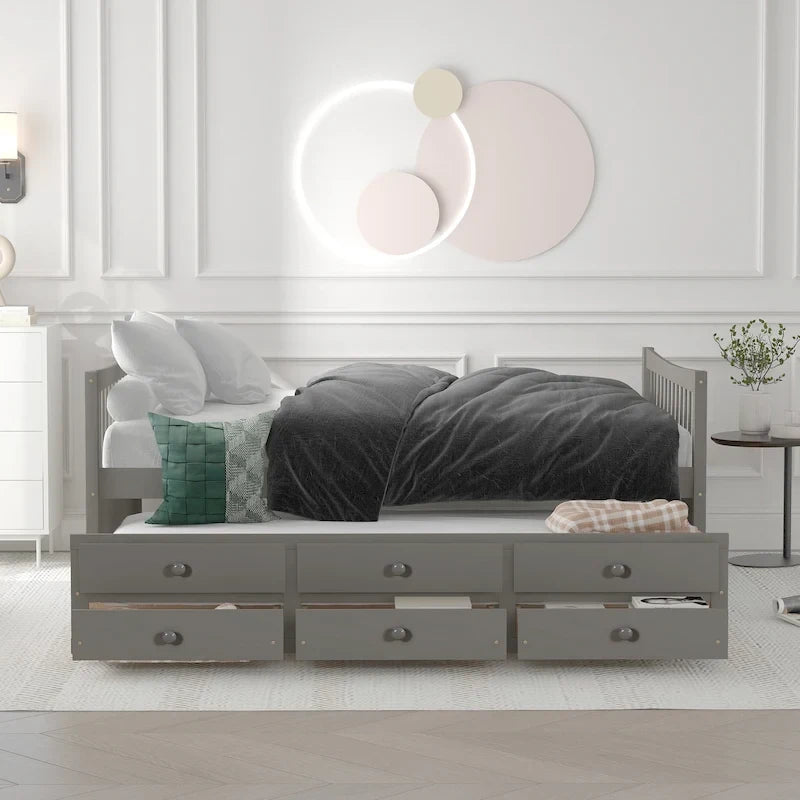 Cama Nido Gris/Blanca para Dos Personas con Cajones y Cama Adicional, para 2 personas