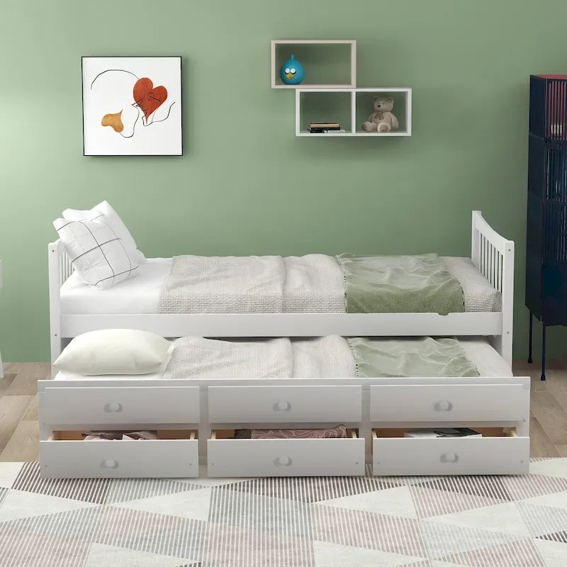 Cama Nido Gris/Blanca para Dos Personas con Cajones y Cama Adicional, para 2 personas
