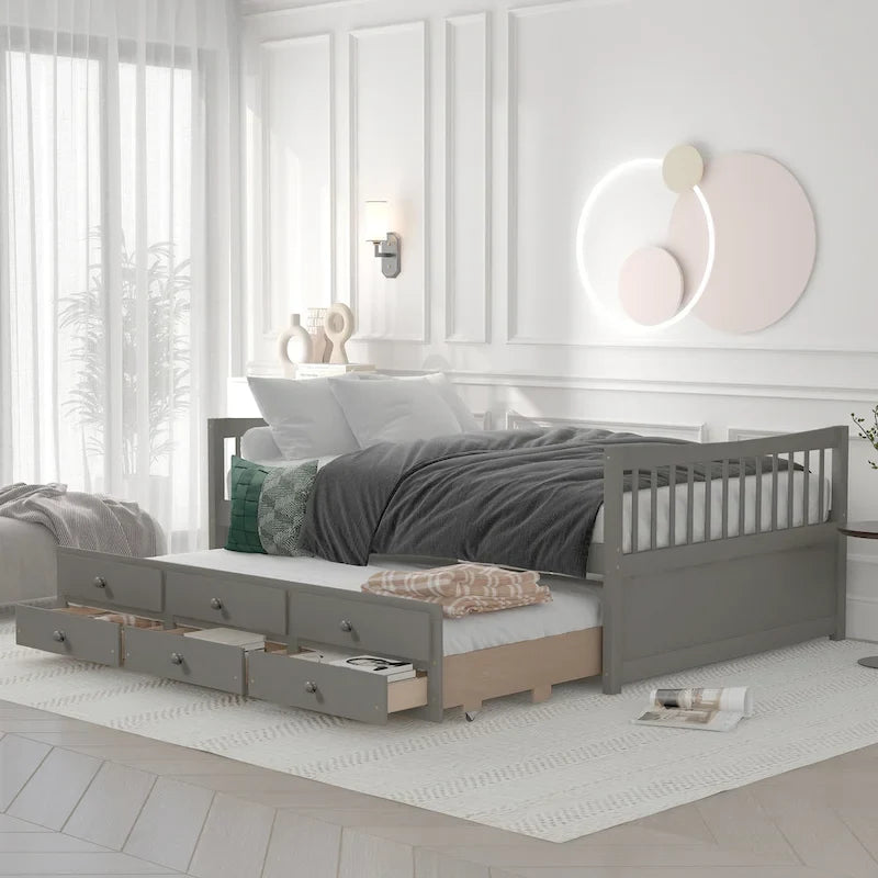 Cama Nido Gris/Blanca para Dos Personas con Cajones y Cama Adicional, para 2 personas