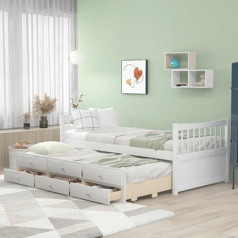 Cama Nido Gris/Blanca para Dos Personas con Cajones y Cama Adicional, para 2 personas