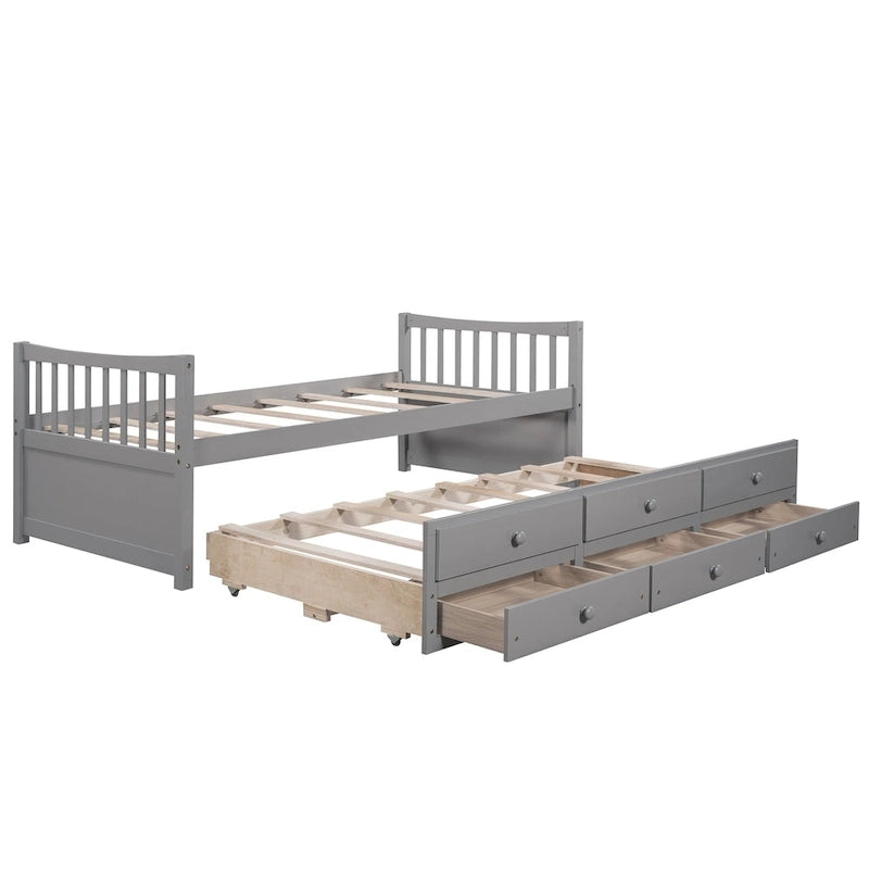 Cama Nido Gris/Blanca para Dos Personas con Cajones y Cama Adicional, para 2 personas