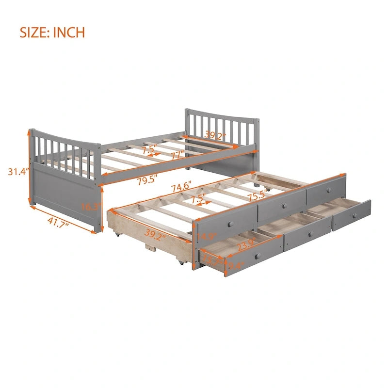 Cama Nido Gris/Blanca para Dos Personas con Cajones y Cama Adicional, para 2 personas