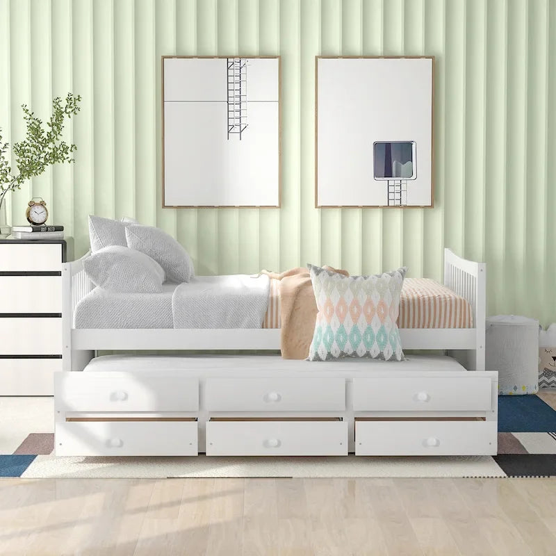 Cama Nido Gris/Blanca para Dos Personas con Cajones y Cama Adicional, para 2 personas