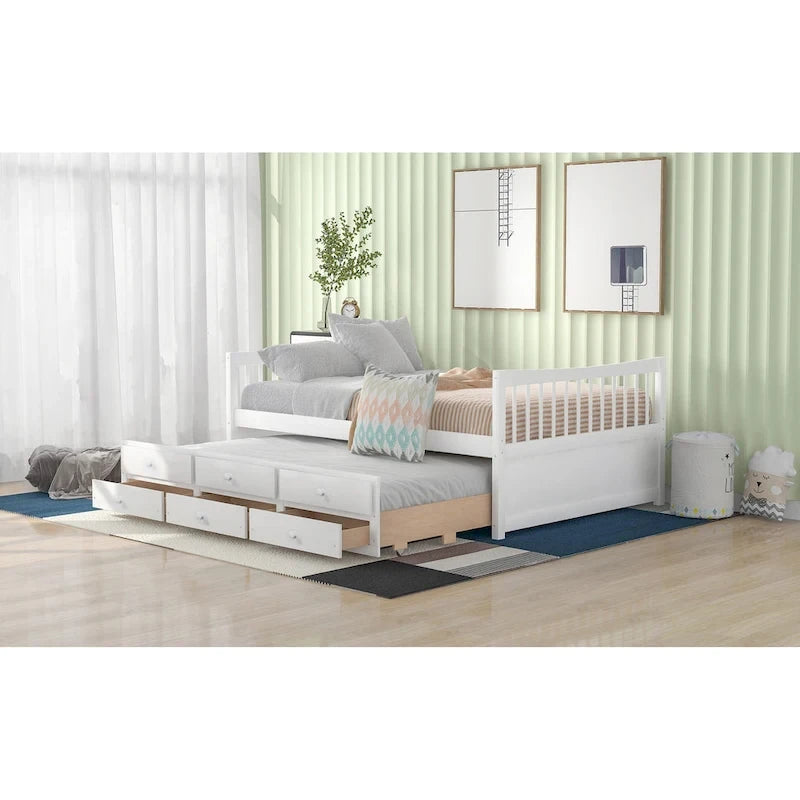 Cama Nido Gris/Blanca para Dos Personas con Cajones y Cama Adicional, para 2 personas