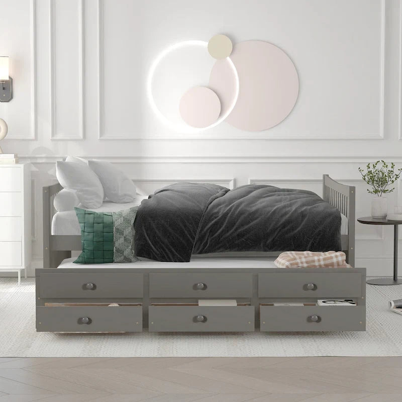 Cama Nido Gris/Blanca para Dos Personas con Cajones y Cama Adicional, para 2 personas