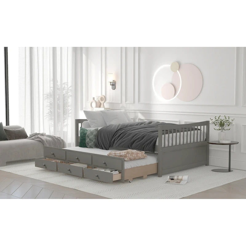 Cama Nido Gris/Blanca para Dos Personas con Cajones y Cama Adicional, para 2 personas