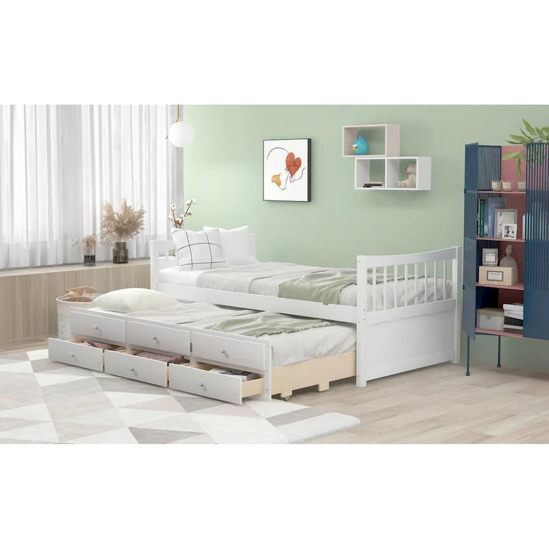 Cama Nido Gris/Blanca para Dos Personas con Cajones y Cama Adicional, para 2 personas