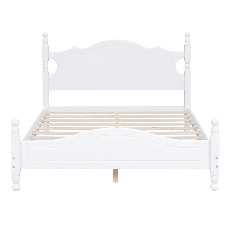 Base de cama de plataforma de madera retro blanca de tamaño matrimonial con cabecera, individual