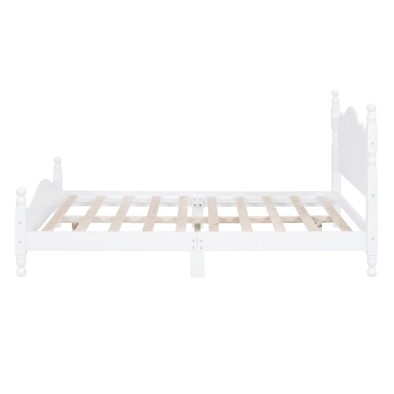 Base de cama de plataforma de madera retro blanca de tamaño matrimonial con cabecera, individual
