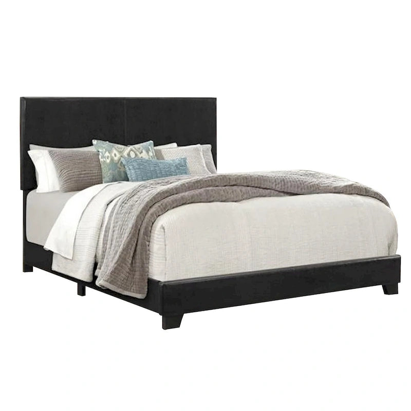 Cama tapizada tamaño King negra, cabecero y pie de cama de tela, para 2 personas