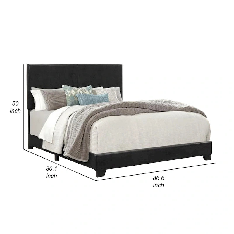 Cama tapizada tamaño King negra, cabecero y pie de cama de tela, para 2 personas