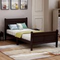 Cama de plataforma tipo trineo de madera Espresso / Blanca / Roble con cabecero y piecero – Individual / Matrimonial / Queen, para 1 persona